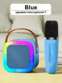 1 set draadloze microfoonluidsprekerset National K Song Home Interactive Audio Family Party Outdoor Mini Portable KTV Singing Multifunctionele plug-in externe luidspreker en plug-in kaart Eén klik om het originele geluid te elimineren met ademend licht