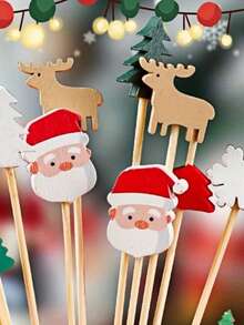 A Pack Of 100 (13cm/5.12 Inches) Showcasing Charming And Quirky Santa Claus Disposable Fruit Stick Decorations, Perfect For Use In Restaurants, Bars, Parties, Desserts, Cakes, Cocktails, And Fruit Displays. - Multicolor - View 10