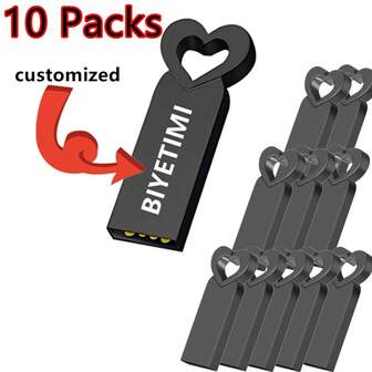 10 paquetes de unidad flash USB de metal mini personalizada con logotipo de 64GB en color negro, unidad portátil de alta velocidad, memoria USB de 64GB a prueba de agua con impresión láser
