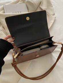 Retro Solid Colored Square Shoulder Bag All Matching Flap Armpit Purse Women's Simplest Armpit Bag, New Year's Ideal Gift, Women's Fashion Business Casual Bag, Office, Business And Work Perfect - Brown - View 12