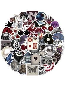 50Pcs Aesthetic Stickers Watercolor Stickers Y2k Stickers Y2K Dark Goth Stickers Downtown Stickers Y2k Gifts Groovy Stickers 90s Stickers Vinyl Waterproof Stickers For Envelope,Water Bottle,Computer,Laptop,Phone,Luggage,Notebook,Fridge - E - View 1