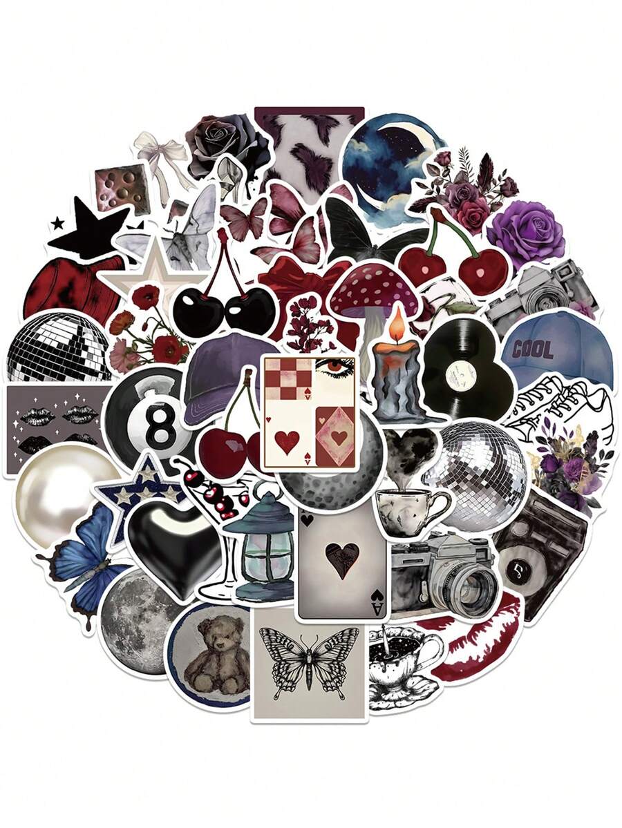 50Pcs Aesthetic Stickers Watercolor Stickers Y2k Stickers Y2K Dark Goth Stickers Downtown Stickers Y2k Gifts Groovy Stickers 90s Stickers Vinyl Waterproof Stickers For Envelope,Water Bottle,Computer,Laptop,Phone,Luggage,Notebook,Fridge - E - View 1