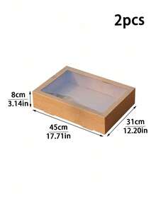 1/2pcs Rectangular Brown Kraft Paper With Lid And Transparent Window Multi-Purpose Cake Baking, Fried Chicken, Pizza, Sandwich, Fruit Storage Packaging Box, Suitable For Picnic Camping, Outdoor, Party, Birthday, Pizza Shop, Fried Chicken Shop - Brown - View 15