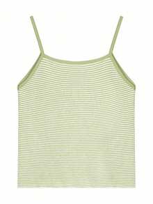 女式撞色条纹无袖休闲针织背心，春夏季 - 綠色 - 查看 5