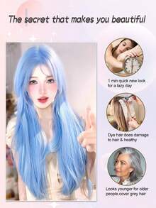 长直中分蓝灰粉色假发合成假发刘海洛丽塔角色扮演万圣节自然波浪发女士假发耐热假发日常佩戴 24 英寸 - 彩色 - 查看 4