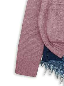 Áo len chui đầu dệt kim rộng rãi họa tiết mèo Colorblock - Màu tím - Xem 7