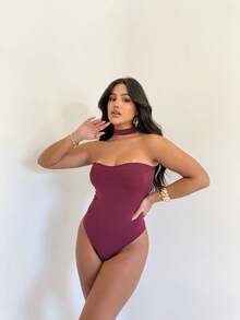 Women's Shapewear Leotard Bodysuit Strapless Neckline Sexy Gringa Fashion With Padded Bra - 酒紅色 - 查看 1
