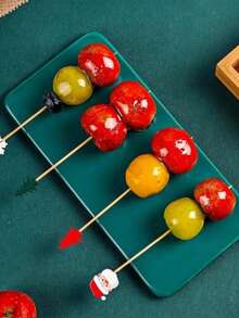 A Pack Of 100 (13cm/5.12 Inches) Showcasing Charming And Quirky Santa Claus Disposable Fruit Stick Decorations, Perfect For Use In Restaurants, Bars, Parties, Desserts, Cakes, Cocktails, And Fruit Displays. - Multicolor - View 7