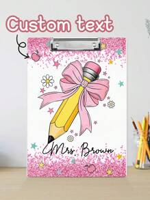 1pc Custom Teacher Pencil Clipboard, Personalized Teacher Acrylic Coquette Clipboard, Custom Teacher Name Clipboard, Cute Teacher Pencil Bow Clipboard, Teacher Appreciation Gifts, Teacher Gift, Personalized Gifts, Holiday Decorations, There Are 16 Colors To Choose From,Back To School,School Supplies