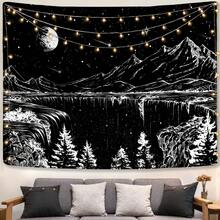 Local Shipping 2025 New   Black And White Tapestry Starry Night Mountain Tapestries For Bedroom Aesthetic Moon And Stars Tapastry's Wall Hanging Dark Nature Forest Wall Tapestry For Living Room Dorm (48'' * 36'') - 黑色 - 查看 3
