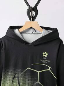 秋冬休闲3D数码印花连帽衫和裤子运动服，适合大童 - 黑色 - 查看 4