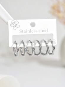 6 件套优雅简约设计不锈钢耳环套装，适合女士 - 金色 - 查看 19