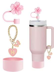 3pcs/2pcs Accessories Designed For 30-40oz Cups, Letter Markers & Reusable Silicone Hibiscus Flower Straw Caps, 10mm Wide Straw Caps, Cute Letter Decorations, Suitable For Modern Minimalist Glass Cups - 3pcs Pink - View 17