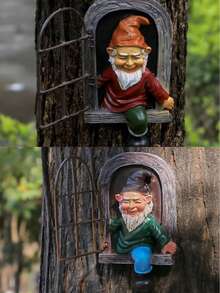 5.7-Inch Out The Door Tree Hugger,Funny Garden Gnome Statue, Hanging Resin Gnome Figurine,Whimsical Tree Sculpture,Garden Peeker Statue,Ideal Patio Yard Lawn Porch Decoration,Gnome Design Garden Decoration Craft,Garden Decor,Garden Accessories,Father Day Gift - Rust Brown - View 14