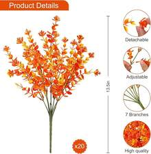 20 paquetes de flores artificiales para decoración al aire libre, plantas de plástico falsas resistentes a los rayos, arbustos de flores falsas para primavera, verano, jardín, porche, ventana, decoración del hogar, color mixto - Naranja Amarillo - Ver 4