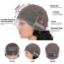 bling hair 360 Lace Front Wigs Human Hair 200% Density Hidden Straps Body Wave  Lace Front Wigs With Drawstring 360 Full Lace Wigs Brazilian Virgin Human Hair Wig For Women Natural Black 26Inch - Natural Black - 查看 5