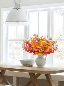 3/6Pcs Artificial Flowers Fall Eucalyptus Leaves Artificial Eucalyptus Leaves Stems Orange Autumn Leaf Branches Fall Leaves For Home Floral Arrangement Festival Decor - Multicolor - View 7