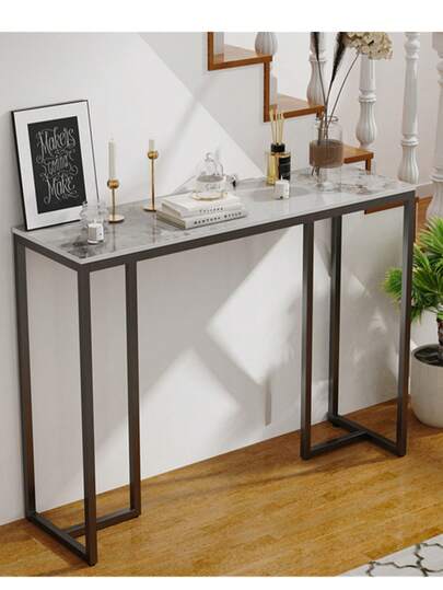 Mesa consola moderna de 39.4 pulgadas, patas de metal negro Sofá lateral largo minimalista para vestíbulo, pasillo