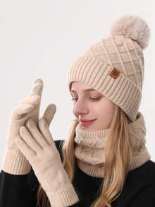 مجموعة قبعة وشاح وقفازات محبوكة مزدوجة الطبقة مبطنة بالحرارة للنساء، للاستخدام الخارجي والدراجات، قبعة محبوكة لتدفئة الرأس في فصل الشتاء، 3 قطع/مجموعة