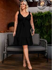 Simple Casual Elegant Party Ruffle Hem Knot Tie Wedding - màu đen - Xem 1