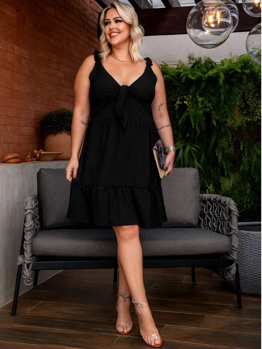 Simple Casual Elegant Party Ruffle Hem Knot Tie Wedding - màu đen - Xem 1