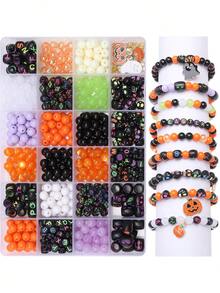 520Pcs/Box Colorful Halloween Series Beads Kits, Loose Beads Skull Pumpkin Spider Pattern Pendant, For DIY Bracelets, Necklaces, Jewelry Making Craft Supplies Accessories - Multicolor - View 3