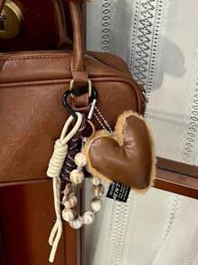 Yogodlns Pendentif en forme de cœur Maillard, accessoire porte-clés d'amour doux, tressage artisanal, cadeau de voyage, de vacances, de Noël, breloque de sac à la mode Y2K, convient pour les jeunes garçons, les jeunes filles, les étudiants, cadeau de la Saint-Valentin
