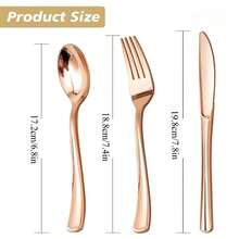 5/10 piezas Juego de vajilla en color oro rosa, Cubertería de acero inoxidable dorado, Cuchillo, Tenedor y Cuchara de color dorado, Adecuado para fiestas, bodas, cumpleaños y eventos al aire libre