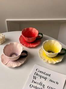 一套陶瓷花卉咖啡杯（杯子+碟子），高品质创意花卉女士水杯，优雅手绘下午茶杯碟套装，“一杯咖啡”，可能，海洋，杯子，沙特咖啡杯，斋月礼物，斋月配送