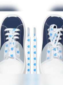 2pcs White Base Blue Heart Shoelaces, Add Sweet Charm, Easily Upgrade Your Shoe Style, Fashion Versatile, Unisex