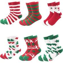 6 Pairs Adult Christmas Holiday Socks - Warm, Cozy Fuzzy Socks With Plus Size And Anti-Slip Bottom