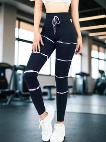 Leggings deportivos canalé stretch de cintura ancha mallas de deporte mujer - Rosa vieja - Ver 6