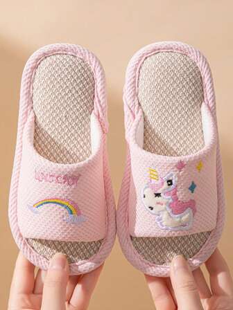 Kids' Fashion Slippers, Cute Unicorn Element Home Slippers, Girls' Soft Comfortable Breathable Slippers