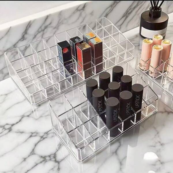 1pc Acrylic Lipstick Holder, Multi-Slot Makeup Organizer Box, Transparent Cosmetic Display Case For Lipsticks, Brushes, Bottles