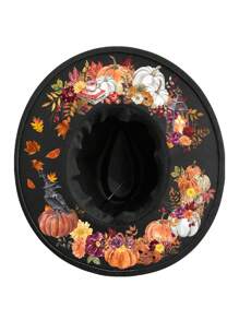 BREITER 1 件女式 Y2K 复古哥特式女巫帽,黑色印花涤纶毡帽,带有精致五角星和蕾丝花边,适合万圣节、圣诞节、化妆舞会、节日礼物 - 平簷禮帽 - 查看 23