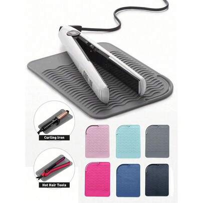 1pc Heat Resistant Silicone Mat For Hair Styling Tools, Universal Size For Straightener And Curling Iron, Convenient For Storage And Travel,Pouch,Makeup Pouch,Travel Essential