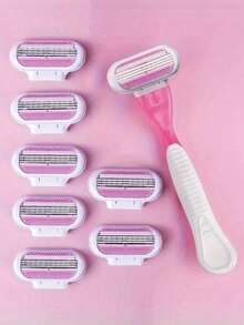 New Venus Compatible Women'S Safety Razor Blades, Oil-Free, For Face/Leg/Armpit/Bikini, Suitable For Combination Skin, Hair Removal Shaving Accessories1 Handle + 4 Knife Heads / 4 Knife Heads, Women's Manual Hair Removal Shaver With 3 Layers Of Stainless Steel Blades And Replaceable Safe Razor Head - Multicolor - View 5