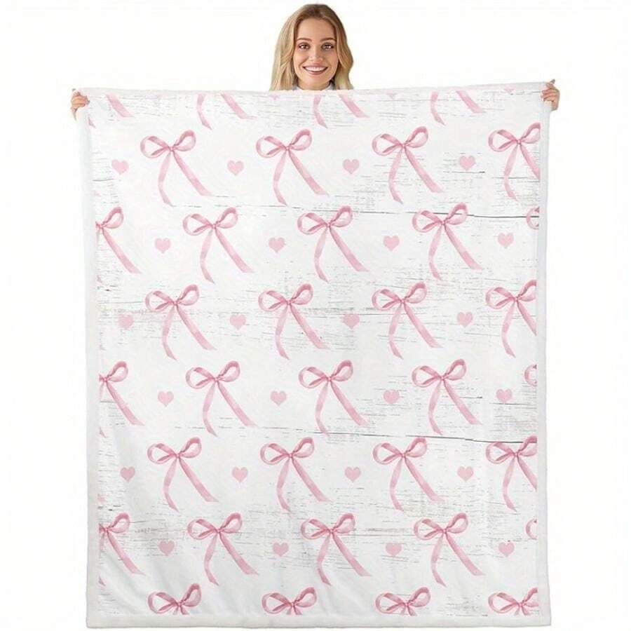 Bowknot Prints Ultra-Soft Flannel Throw Blanket Digital Printing, 280gsm, All-Season Comfort Polyester Blankets Great Gift For Friend, Family, Wedding, Birthday,Warm,Soft,Comfortable,Cozy Personalized Ideal Gifts For Him,Her,Boyfriend,Girlfriend,Dad,Mom,Family,Friends,Pets ,For Anniversaries,Valentine's Day,Mother's Day,Birthdays,Father's Day,Weddings,Graduation,Christmas,Housewarming Sofa,Bed,Car,Bedroom,Living Room,Office,Outdoor Camping,Beach,Wall Decoration - 多色7 - 查看 1