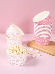 10pcs 8oz White Disposable Paper Bowls, Ice Cream Cups, Popcorn Boxes, Food Containers With Bow Print, Suitable For Home Kitchen, Restaurant Takeout, Picnic, Party, Kitchen Supplies, Food Packaging, White Background With Bow Print, Birthday Party Tableware, Food Delivery And Daily Use, Food Trays, Disposable Dinnerware - White Background With Full Bow - View 6