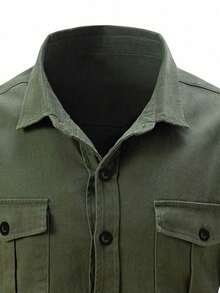 男士新款时尚弹力商务休闲长袖衬衫，秋冬，秋季 - 軍綠色 - 查看 3