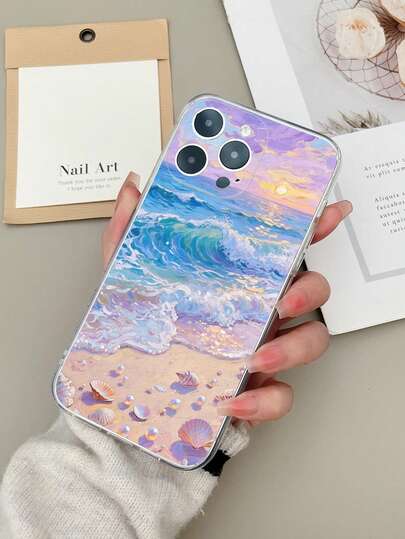1pc Solid Color Minimalist Ripple Pattern Printed TPU Soft Phone Case, Compatible With Apple, Compatible With Redmi, Models Waterproof Shockproof Anti-Fall Scratch Resistant,International Version, Not The Domestic Version