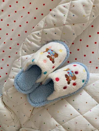 XIXITIAO 1 Đôi dép đi trong nhà hình chó chấm bi hoạt hình dễ thương, dép bệt họa tiết chấm bi và chuông thời trang thoải mái, dép xỏ ngón ấm áp cho cả nam và nữ