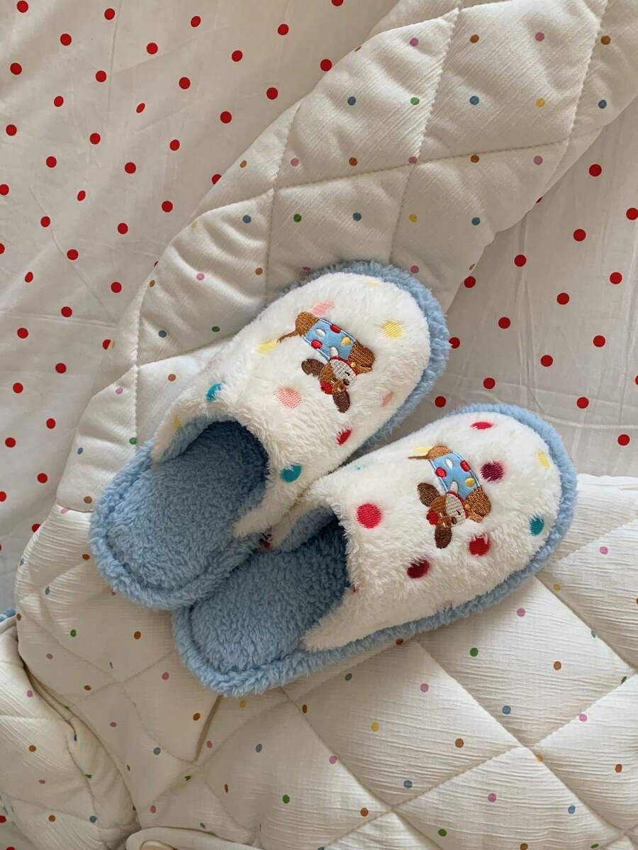 XIXITIAO 1 Đôi dép đi trong nhà hình chó chấm bi hoạt hình dễ thương, dép bệt họa tiết chấm bi và chuông thời trang thoải mái, dép xỏ ngón ấm áp cho cả nam và nữ