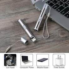 1PC Portable Flashlight Powerful UV Flashlight USB Rechargeable Multifunctional Detector Props Gifts Pet Home Child Teachers Accessory - Silver - View 4