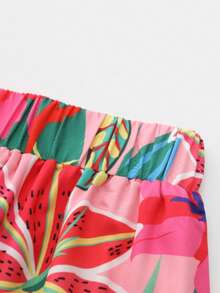 女士热带植物印花荷叶边半身裙，度假风夏季休闲装 - 彩色 - 查看 5