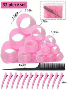 32 件卷发器套装，带发夹和梳子，非热自夹卷发器，各种尺寸和颜色的卷发器，适用于长发卷发器，中长发的钩环，沙龙和 DIY 发型（规格参考：1.38 英寸、1.77 英寸、2.36 英寸）情人节情侣礼物发饰工具，情人节情侣礼物发饰工具，美发工具