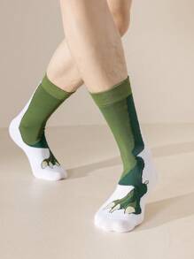 1 Pair Men's Comfortable Casual Dinosaur Paw Animal Claw Pattern Mid-Calf Socks - Multicolor - View 4