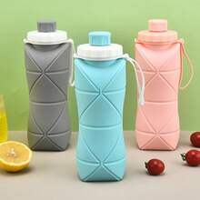 (2 Pack) Collapsible Bottle Travel [Double Leak-Proof Design] [Cap With Safety Rope] BPA Silicone Foldable Bottle Outdoor Hiking Sports Lightweight, Couple (Gray+Green) - Blue+Pink - View 9