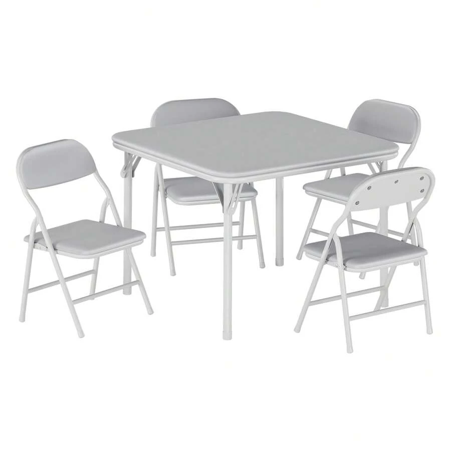 Gigicloud Juego de Mesa y 4 Sillas Plegables para Niños 2-10 Años | Set de Actividades con Patas Antideslizantes,Ideal para Comedor, Guardería, Aula y Espacios Pequeños(Gris - Gris - Ver 1