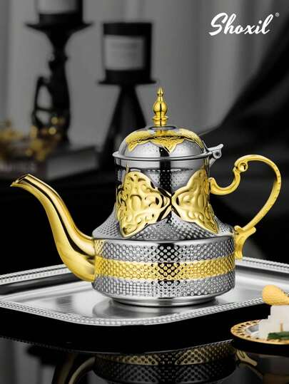 shoxil 1 stuk 1,2 liter traditionele Arabische theepot/koffiepot van roestvrij staal, Marokkaanse koffiepot, munttheepot, theepot uit het Midden-Oosten, voor thuis/café/cadeau